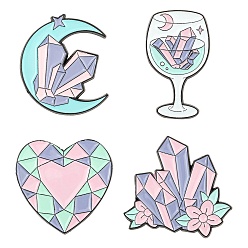 Colorful 4Pcs 4 Style Alloy Enamel Brooches, Enamel Pin, with Butterfly Clutches, Heart & Flower & Moon & Wine Glass, Electrophoresis Black, Colorful, 25.5~29.5x17.5~29x10~10.5mm, Pin: 1mm, 1pc/style