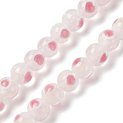 White Handmade Lampwork Beads Strand, Luminous, Glow in the Dark, Round with Heart, White, 10x9.5mm, Hole: 2mm, about 40pcs/strand, 14.76''(37.5cm)