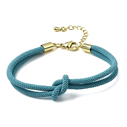 Sky Blue 3MM Round Nylon Braided Cord Bracelet Making, Knot, with Golden 202 Stainless Steel Lobster Clasp & Brass Finding, Sky Blue, 6.69x0.39 inch(17x1cm)
