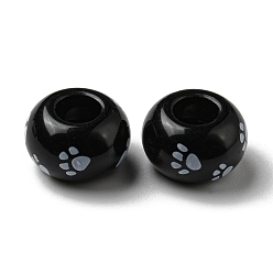 Black Printed Opaque Acrylic Beads, Large Hole Beads, Round, Black, 14x8.5mm, Hole: 5.8mm