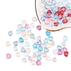 Couleur Mélangete Perles de verre peintes par pulvérisation transparent, cœur, couleur mixte, 6x6x4mm, trou: 0.7 mm, 15 couleurs, 10 pcs / couleur, 150 pcs / boîte