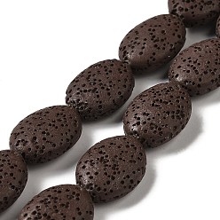Coconut Brown Natural Lava Rock Beads Strands, Dyed, Flat Oval, Coconut Brown, 18~18.5x14x7mm, Hole: 1.2mm, about 21pcs/strand, 15.16''(38.5~39cm)