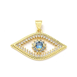Real 16K Gold Plated Brass Micro Pave Cubic Zirconia Pendants, Eye, Real 16K Gold Plated, 17.5x29.5x4mm, Hole: 5x3.5mm
