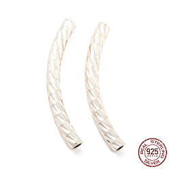Silver 925 Sterling Silver Tube Beads, Diamond Cut, Curved Tube, Silver, 20x4.5x2mm, Hole: 1.2mm