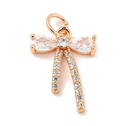 Розовое Золото Покрытие стойки латунь микропаве прозрачные подвески из кубического циркония, долговечный, с прыжковых колец, без свинца и без кадмия, бантом, розовое золото , 16x12x3 мм, отверстие : 3 мм