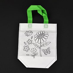 Flower Rectangle Non-Woven DIY Environmental Scribble Bags, with Handles, for Children DIY Crafts Making, Floral Pattern, 360mm