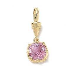 Pink Pendentifs en laiton zircon cubique pavé, charmes de pierre unique, charmes carrés, plaqué longue durée, crémaillère plaquage, sans plomb et sans cadmium, réel 18 k plaqué or, rose, 31mm, Trou: 8x5mm