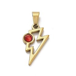 Рубин 304 подвески из нержавеющей стали, со стразами, ионное покрытие (ip), удар молнии, золотые, рубин, 22x13.5x3 мм, отверстие : 7x3 мм