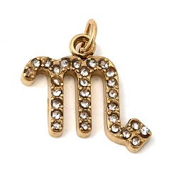 Скорпион 304 прелести нержавеющей стали, со стразами, ионное покрытие (ip), золотые, Скорпион, 13x13.5x2 мм, Перейти кольцо: 4x0.8 мм, внутренний диаметр: 3 мм