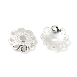 Серебро Шапочки и конусы для бусин, латунные, лотос, серебряные, 8x2 мм, отверстие : 1.6 мм