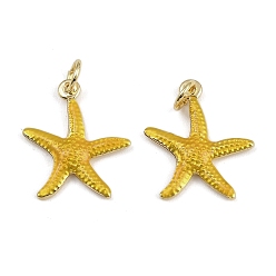 Желтый Латунные эмалевые подвески в виде морских звезд, прелести морских животных, с прыжковых колец, золотые, стойки покрытие, без кадмия и без свинца, долговечный, желтые, 17.5x15.5x2.5 мм, отверстие : 3.4 мм