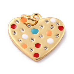 Real 18K Gold Plated Brass Micro Pave Clear Cubic Zirconia Pendants, Long-Lasting Plated, with Jump Ring and Enamel, Heart, Real 18K Gold Plated, 14x15.5x1.5mm, Hole: 3.8mm, jump ring: 5x0.6mm.