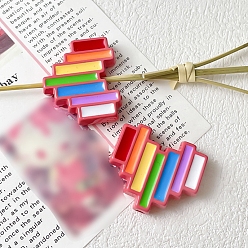 Cerise Colorful Love Heart Acrylic Bead, Stripe, Rainbow Color Pride, Cerise, 28x24mm