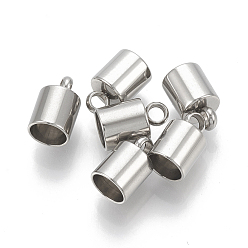 Stainless Steel Color 201 Stainless Steel Cord Ends, End Caps, Column, Stainless Steel Color, 9x5mm, Hole: 2mm, Inner Diameter: 4mm