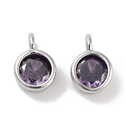 Фиолетовый Латунные микро проложить кубического циркония прелести, плоско-круглые, платина, фиолетовые, 9x6x3.5 мм, отверстие : 2 мм