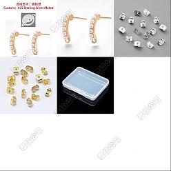 Couleur Mélangete 12pcs 2 styles de boucles d'oreilles à tige en laiton, avec boucle et imitation perle, avec écrous à oreille à friction en laiton, couleur mixte, 12mm, Trou: 17~18x13~14mm, pin: 1 mm