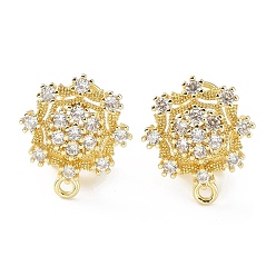 Real 18K Gold Plated Flower Brass Micro Pave Cubic Zirconia Stud Earrings Finding, with Horizontal Loops, Cadmium Free & Lead Free, Real 18K Gold Plated, 18x15.5mm, Hole: 1.6mm, Pin: 0.8mm