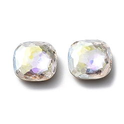 Crystal K9 Glass Rhinestone Cabochons, Flat Back & Back Plated, Faceted, Square, Crystal, 10x10mm