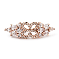 Розовое Золото Стойка покрытие латунь прозрачный кубический цирконий цветок соединительные подвески, долговечный, без свинца и без кадмия, розовое золото , 30x10x18 мм, отверстие : 3x6 мм