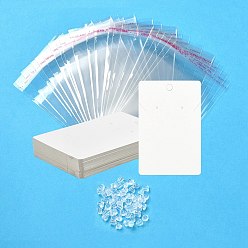 White 30Pcs Rectangle Paper One Pair Earring Display Cards with Hanging Hole, Jewelry Display Card for Pendants and Earrings Storage, with 30Pcs OPP Cellophane Bags and 60Pcs Plastic Ear Nuts, White, Card: 9x6x0.06cm, Hole: 6mm and 1.6mm