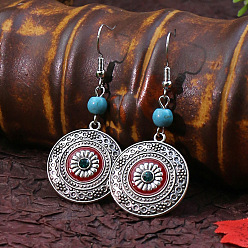 HQEF-0046 Boho Silver Tassel Pendant with Turquoise Bell Earrings - Ethnic Vintage Long Dangles