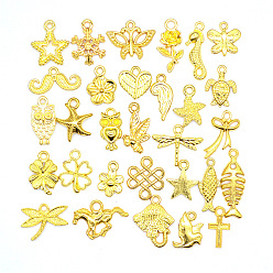 Golden Alloy Pendants, Mixed Shape, Golden, 5~30mm, Hole: 5mm, 30pcs/bag
