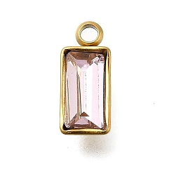 Розовый 304 из нержавеющей стали горный хрусталь подвески, прямоугольные, ионное покрытие (ip), светло-розовый, 12x5x3 мм, отверстие : 1.6 мм