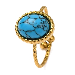Синтетическая Бирюза Овальные кольца из синтетической бирюзы, золотистый тон 304 манжеты из нержавеющей стали для женщин, овальный : 12.5x10.5 mm, внутренний диаметр: регулируемый