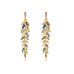43214 Elegant Copper Plated Gold Geometric Pendant Earrings with Zirconia Stones for Women