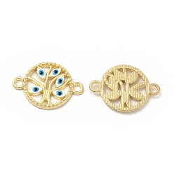 White Alloy Enamel Connector Charms, Flat Round Tree Links with Evil Eye, Golden, Nickel, White, 16.5x23.5x2mm, Hole: 2mm