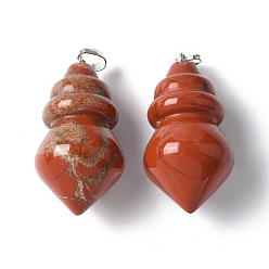 Красный Камень Природные красной яшмы подвески, с латунной найти, конус, 44.5~47.5x23.5~24 мм, отверстие : 6x4.5 мм
