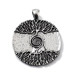 Antique Silver Tibetan Style Alloy Pendants, Flat Round with Tree of Life, Antique Silver, 42x33.5x3mm, Hole: 4.5mm