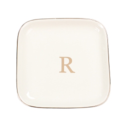 Letter R Керамическая ювелирная тарелка, лоток для хранения, органайзер для косметических украшений, квадратный, Буква R, 110x110x15 мм