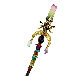 Colorful Wood Hair Stick, with Alloy Findings and Natural Dyed Quartz, Hair Accessories, Colorful, 180mm