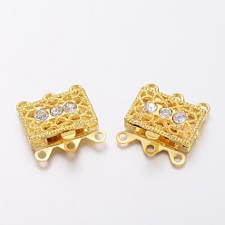 Золотой Золотистого тона латуни горный хрусталь пряжки, застежками филигранной коробки, шириной около 18 мм, 17 мм длиной, толщиной 7 мм , отверстие : 1.5 мм