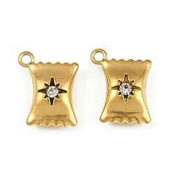 Кристалл 304 прелести нержавеющей стали, со стразами, конфетное очарование, реальный 18 k позолоченный, ионное покрытие (ip), кристалл, 14.5x11.5x5.5 мм, отверстие : 1.6 мм