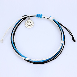 C2 Bohemian Wax Thread Bracelet with Smiling Sun Charm - Handmade Woven Friendship Bracelet