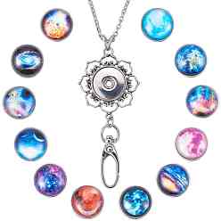 Mixed Color SUNNYCLUE DIY Necklace Making, Alloy Snap Pendant with Clasps Makings, 304 Stainless Steel Cable Chains Necklaces, Brass Luminous Glass Snap Buttons, Mixed Color, 18x10mm