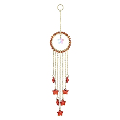 Red Agate Glass Star Pendant Decorations, Hanging Suncatchers, with Natural Red Agate Bead, for Home Decorations, 221mm