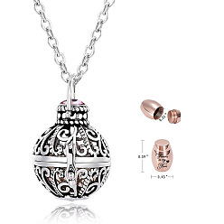 Pink Stainless Steel Bead Cage Pendant Necklaces, Urn Ashes Necklace, Round, Pink, 21.65 inch(55cm)