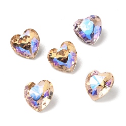 пшеница Стеклянные стразы кабошоны, задние и задние, сердце, цвет пшеницы, 8x8x4 мм