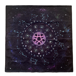 Violet Velvet Fabric, Tarot Desk Fabric, Square with Star & Twelve Constellation Pattern, Violet, 640x640mm