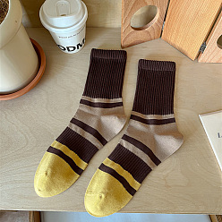 Yellow Stripe Pattern Cotton Knitting Socks, Winter Warm Thermal Socks, Yellow, 250x70mm