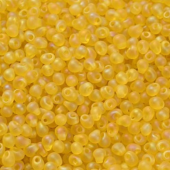 (DP136FR) Matte Transparent Yellow AB Миюки 3.4мм капельные бусины, японский бисер, матовые прозрачные цвета ab, (dp136fr) матовый прозрачный желтый ab, 3.4x3 мм, отверстие : 0.65 мм, Около 180 шт / 10 г