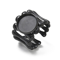 Black 304 Stainless Steel Cuff Ring Components, Round Bezel Pad Ring Setting, Ion Plating(IP), Long-Lasting Plated, Black, 18mm,18mm, Tray Size: 12mm
