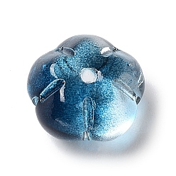 Marine Blue Glass Beads, Pumpkin Beads, Flower, Marine Blue, 9.5x9.5x6mm, Hole: 1mm