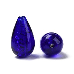 Blue Handmade Silver Foil Glass Beads, Teardrop, Blue, 25x15mm, Hole: 1.5mm