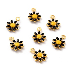 Черный Соединители латунные эмалевые звенья, золотые, без кадмия и без свинца, подсолнечник, чёрные, 13x7x2.5 мм, отверстие : 1.2 мм