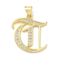Letter T Латунные микро проложить кубического циркония подвески, стойки покрытие, без свинца и без кадмия, долговечный, реальный 18 k позолоченный, буквы, Письмо T, 22x19.5x1.8 мм, отверстие : 3.5x5 мм