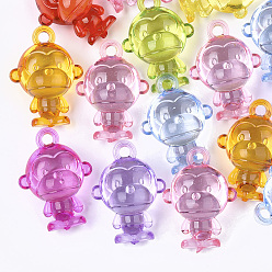 Mixed Color Transparent Acrylic Pendants, Monkey, Mixed Color, 37x27x19mm, Hole: 3.5mm